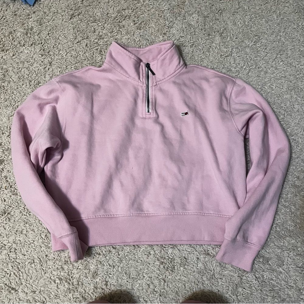 Tommy Hilfiger cropped quarter zip Barbie pink size medium